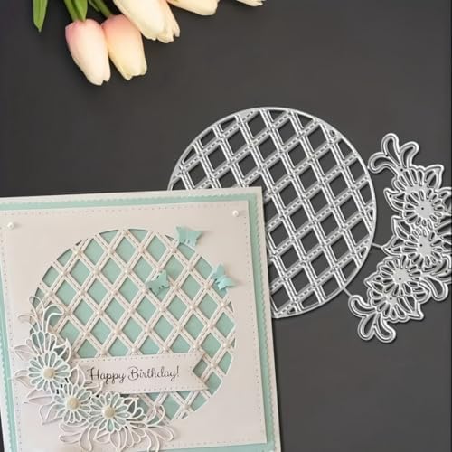 Cutting Dies Metal Stencils Scrapbooking Tools DIY Embossing Template for Paper Card Making Album Arts Crafts Supplies (Round Grid Frame Flower-12.8x9cm)