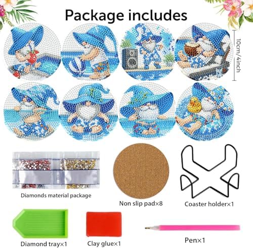 8 Pack Gnome Diamond Art Coasters Kits for Adults,Diamond Painting Coasters