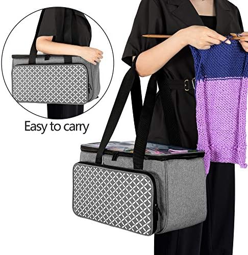 Yarwo Crochet Bag Knitting Organizer, Yarn Storage Tote with Multi-Pockets