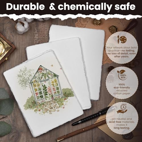 LEATHER VILLAGE Offwhite Deckled Edge Handmade Watercolor Paper 6x8