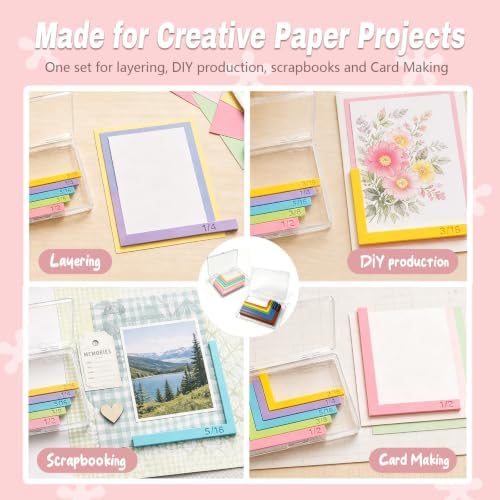 5pcs Paper Crafting Alignment Guides with Case, Precision Layering & Matting Spacers for Card Making, Scrapbooking & Stamping Supplies, Color-Coded Tools with Size Tabs, 3/16" to 1/2" Increments