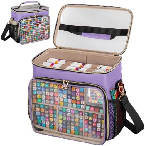 Large Double-Layer Marker Organizer Case for 200-300 Marker, Purple