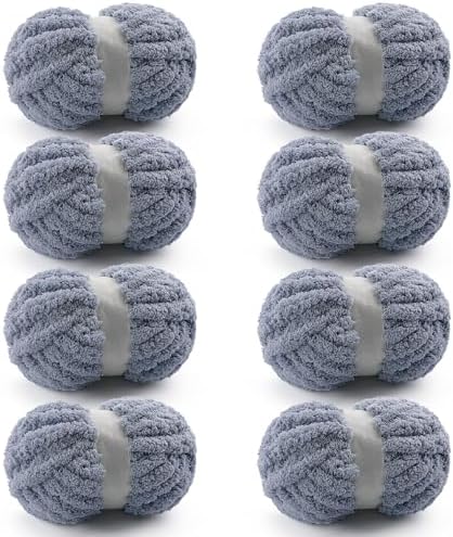Chunky Yarn for Hand Knitting, Gray Chunky Chenille Yarn for Crocheting