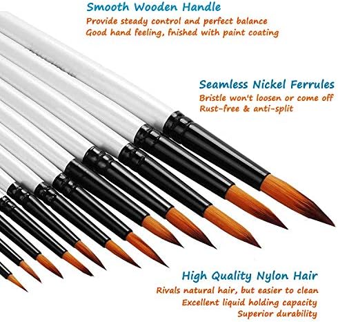 Acrylic Paint Brushes Set, 12pcs Professional Round-Pointed Tip Artist Paintbrushes for Acrylic Watercolor Oil Painting, Face Body Nail Art, Crafts, Canvas, Rock, Shoes, Miniature Model & Fine Detail