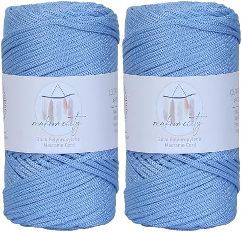 Makromecity, 2 Skeins of Polyester Macrame Cord 3mm x 131 Yards (394 feet) 3mm Polypropylene Baby Blue Macrame Cord Crochet Macrame Bag Cord Crafts for Wall Hangings, Bags, Underplate, Rug…