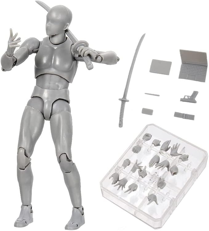 Haniforever Artists Manikin Art Mannequin Figures Supplies Drawing Tools,Small Drawing Figure Model for Sketching,Painting,Action Figure Set(Grey,Male)