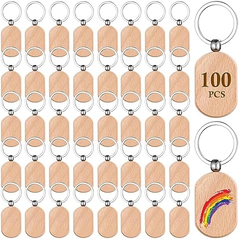 Wooden Keychain Blanks 100 Pcs Wood Key Chain Tags Bulk