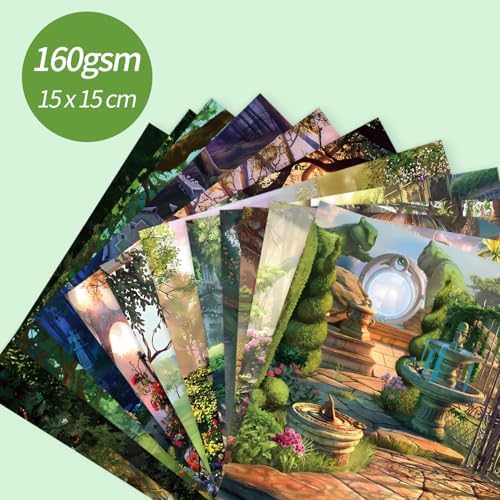 6x6" Cardstock Single Sided Scrapbooking,Craft Decorative Scrap Book Paper | 160gsm,24-Sheet 12Patterns Colored Paper,Junk Journal Supplies,Vivid Origami Papers DIY Craft Gift Wrapping Album.Fantasy