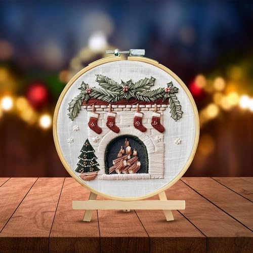 RUIQLXHANG Christmas Embroidery Kit, Christmas Gnomes Embroidery Kits for Beginners with Pattern, Cotton Threads, Needles, Instruction, 20cm Hoop, Gift for Mom, Grandma (Holly Bauble)