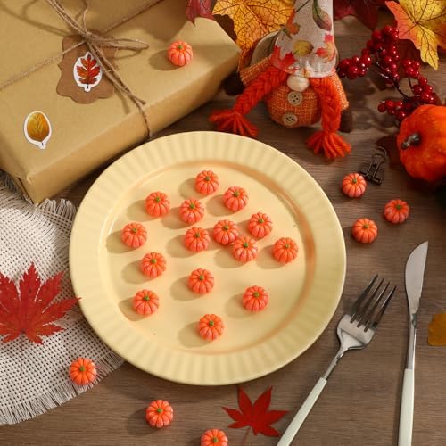 JUNEBRUSHS 50 Pcs Mini Pumpkins Fake Pumpkins Artificial Pumpkins Thanksgiving Ornaments for Vase Filler DIY Crafts Fall Halloween Party Supplies Home Table Decorations