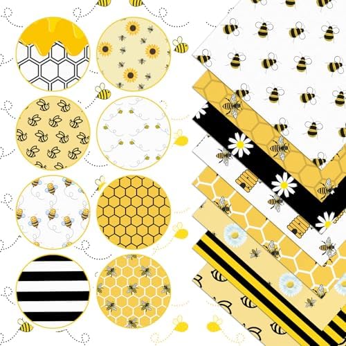 HunnmingRe 20 Pcs 10''x10'' Bee Sunflower Quilting Fabric Squares
