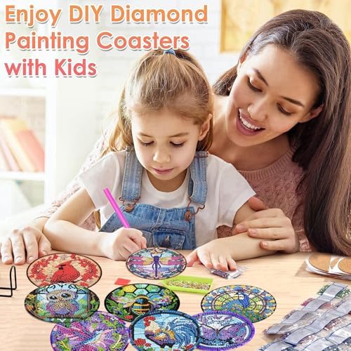 ijbnhd 8 Pack Diamond Art Coasters Kits Animals Diamond Painting Coasters