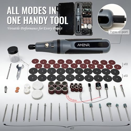 Electric Engraving Pen AMZNR Cordless Mini Engraver Etcher with 82 Accessories, Rechargeable Rotary Tool Engraving Kit for Metal Wood Glass Plastic, Jewelry Making Etching Carving Handheld Micro Drill