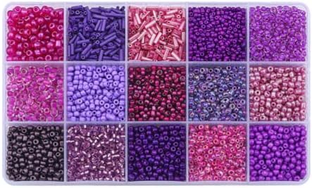 15 Grid Purple Glass Seed Bugle Tube Beads Kit for Jewelry Making DIY Craft