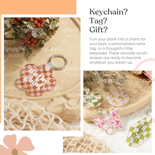 YOPPIX 60 Pcs Sublimation Acrylic Flowers Blank kit, with 20 Fixing Clips and 20 Key Rings for Heat Transfer Keychain Bags Wedding Table Decor, Christmas Tree Decor, Home Gift Crafts Supplies