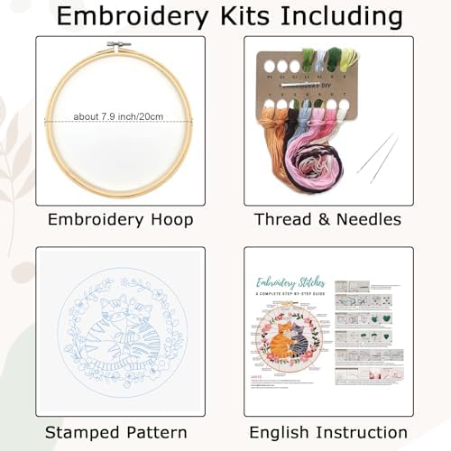 Nuberlic Cat Embroidery Kit for Beginners Adults