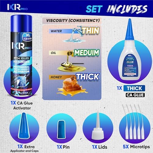 ixirpro CA Glue with Activator, Thick, for Gap-Filling, 1.75oz + 16.9oz Kit