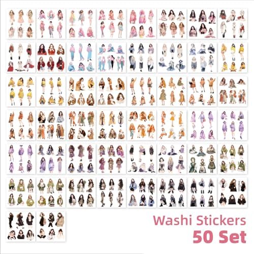 Animated Beautiful Female Themes Sticker Scrapbooking Supplies for Junk Journal, 50 Sheets Washi Stickers - Vintage Journaling Stickers, Ephemera Sticker Book Pre Cut(TZ-005-007)