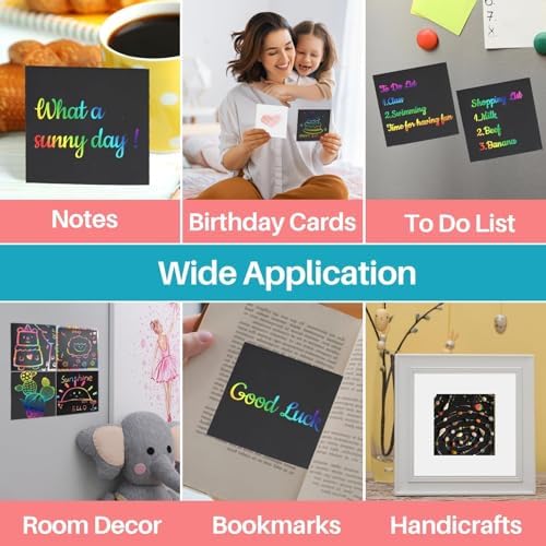 MAQIHAN 200 Rainbow Scratch Paper Art - Mini Scratch Art Paper Note for DIY