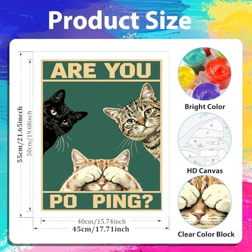 xcemhil Cat Paint by Numbers Kit for Adults Beginner, are Your Pooping Acrylic Paint by Number Kits Suitable for Home Wall Art Decor Gifts 16x20 Inch