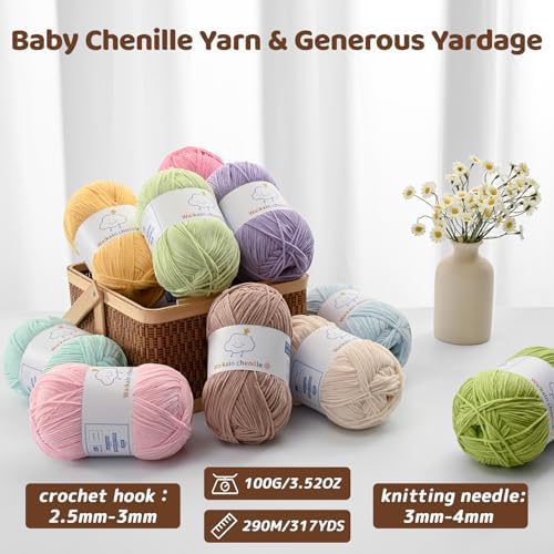 Fluffy Chenille Yarn for Crocheting，Baby Yarn for Crocheting Soft，2 Pack of 100g/3.5oz Velvet Amigurumi Yarn ，Fingering Weight Yarns for Crocheting Baby Blankets、DIY Craft.(2 Light Coffee)