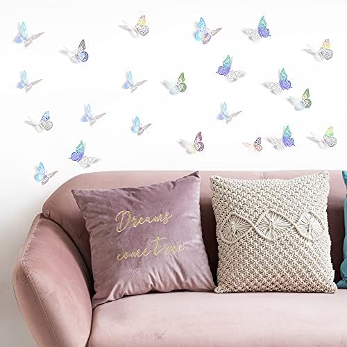 SAOROPEB 3D Butterfly Wall Decor 48 Pcs Laser Butterfly Birthday Decoration | 4 Styles 3 Sizes, Butterfly Party Decorations Cake Decorations, Removable Stickers