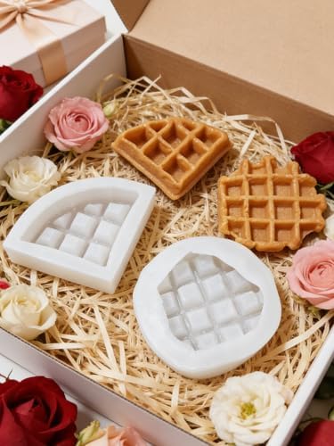 2PCS Waffle Silicone Mold, Waffles Bread Shape Candle Soap Mold for Chocolate, Fondant, Resin| 3.46IN Big Waffle Casting Molds for Baby Shower Birthday Party DIY Crafts‌ Gifts(Waffles)
