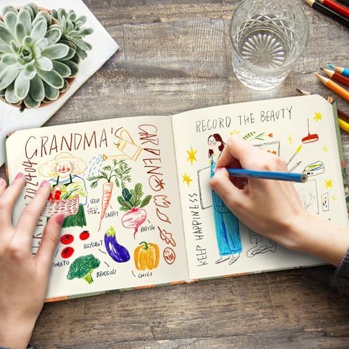 Handy Size 5 x 5 inches Sketch Book, 80GSM Acid Free Artistic Drawing Painting Writing Paper, Hardcover Cloth Cover Art Sketchbook,Journal Notebook.Green Ginkgo Bee