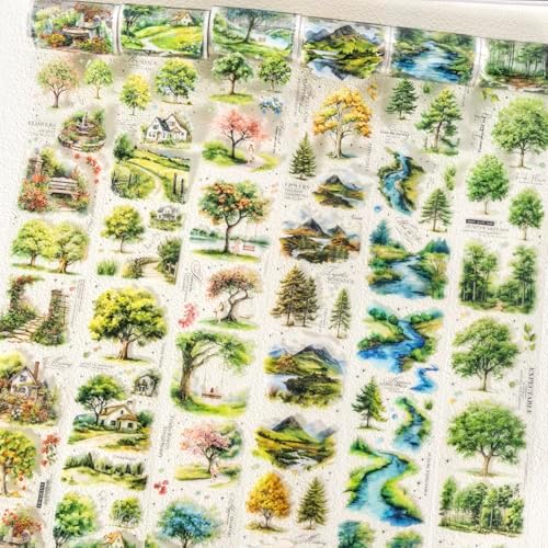 Alideco 6pcs Decorative Adhesive Tapes Vintage Tree Landscape PET Tape Great for Bullet Journal Supplies, Arts, Scrapbook, DIY Crafts, Planners (yikeshudefengjing)