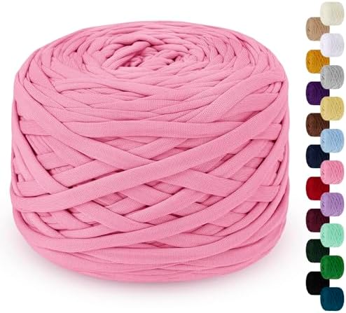 285g T-Shirt Yarn for Crocheting 109 Yards Elastic Ribbon Thick Fabric, Knitting for Crochet Bag, Blanket, Basket, DIY Projects, Home Decor (Princess Pink)