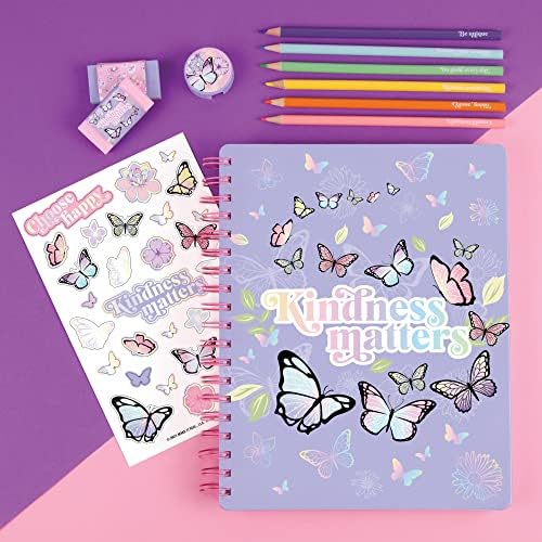 3C4G Butterfly All-in-1 Sketchbook Set - Girls Diary, Journal, Sketch Book for Kids with Pencils, Stickers & More - Drawing Kit for Kids - Unlined Diary for Girls - Kids Sketch Pad by Make It Real