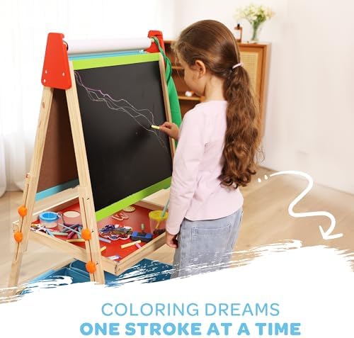 Blue 3-in-1 Wooden Kids Art Easel, Magnetic Whiteboard & Chalkboard