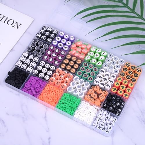 BBita 1480pcs Halloween Polymer Clay Beads Charms Friendship Bracelet Necklace Earring Jewelry Making kit, Accessories for Arts Crafts DIY Birthday Gifts for Women Girls
