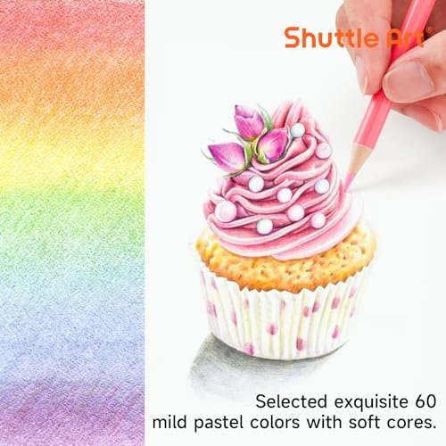 Shuttle Art 60 Pastel Colored Pencils, Colored Pencils for Adult Coloring, Soft Core Pencil in Gift Tin Box, Drawing Pencil for Kids Adults Beginners Artists Drawing Coloring Sketching