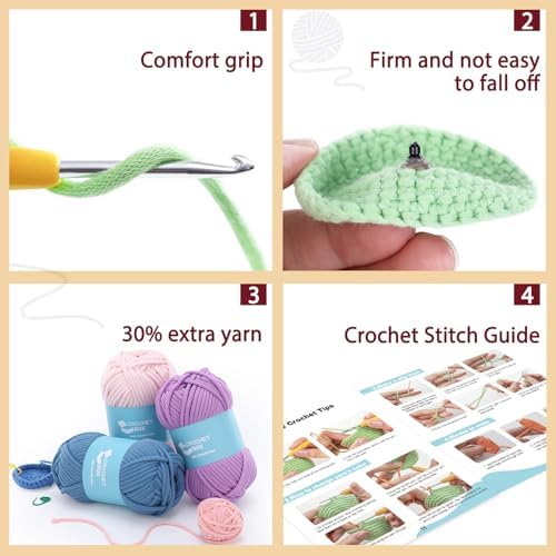 CrochetBox Crochet Kit for Beginner, Highland Cow and Owl Learn How to Crochet Stuffed Animals Gift for Adults and Teen(), Knitting Set with Yarn Hook Stitch-by-Stitch Video Tutorial