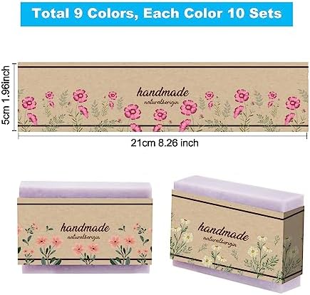 PH PandaHall 90pcs Soap Packaging Paper 9 Styles Soap Wrapper Kraft Paper Texture Soap Wrap Paper Tape Vertical Soap Paper Tag Soap Sleeves Covers for Homemade Soap Bar Packaging, 8.2 Inch Long