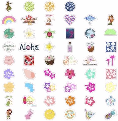 100Pcs Coconut Girl Stickers for Water Bottle and Laptop - Waterproof Vinyl Hibiscus Decals, Coconut Girl Gifts, Gifts for Women & Men