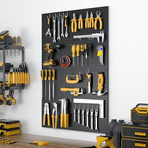 Spampur Peg Board, 8 Pack Metal Pegboard Panels with 50 Hooks