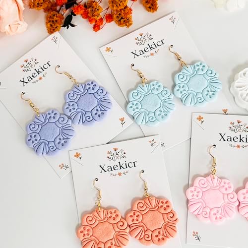 Xaekicr Floral Wreath Polymer Clay Cutters for Earrings – Clay Earring Cutters Set with Nature Pattern, Clay Tools for DIY Jewelry Making