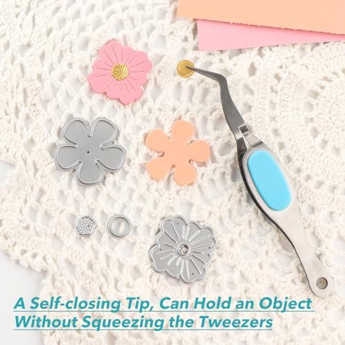 6PCS Crossing Locking Curved & Straight Craft Tweezers Pointed Tip Tweezers Stainless Steel Soft-Grip Tweezers Curved&Straight Fine Tip Tweezer for DIY Crafts Beads,Heat embossing,Small Embellishments