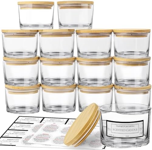 CONNOO 15 Pack 4oz Clear Glass Candle Jars with Airtight Bamboo Lids