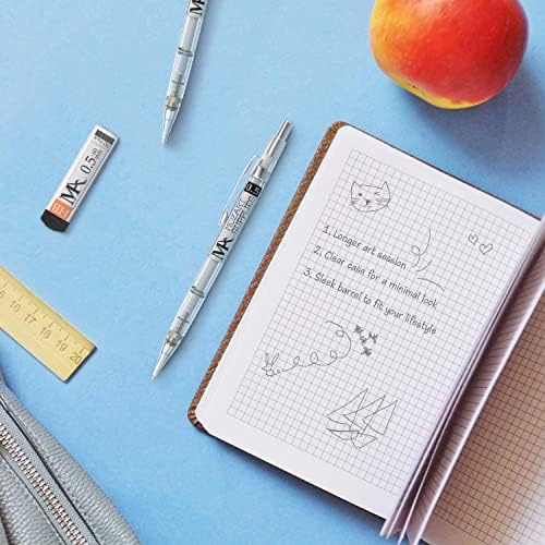 MozArt Mechanical Pencil Set 4 Sizes 0.3 0.5 0.7 0.9mm HB Lead Clear