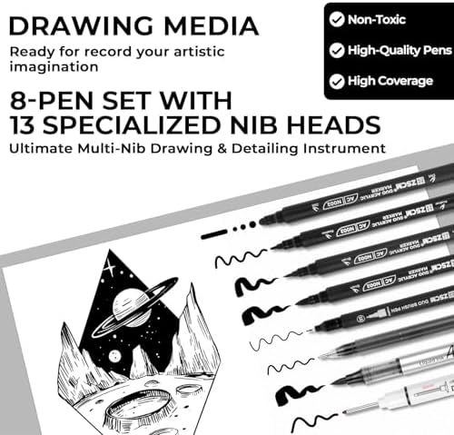 8 Pack Black Acrylic Ink Pens for Drawing, Fine Point Black Gel Pens, Brush Tip Markers，Dual-Tip Opaque Acrylic Markers for Highlighting Drawing, Sketching, Illustration, Card Making