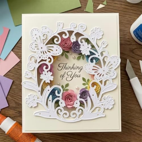 Scrapbooking Die-Cuts, Layer Frame Net Set Metal Cutting Dies for Card Making, Paper Craft Template, Background Embossing Stencils, DIY Album Décor (Butterfly Floral Ring-9x9.2cm)