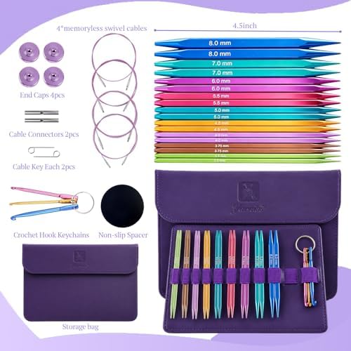 Yarniss 9 Pairs Square Circular Knitting Needles Set with Cable US 2.5~11