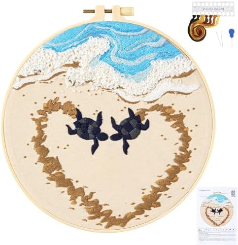 Crafmanoe Beach Embroidery Kits for Beginners Adults, Coastal Stamped Cross Stitch Kits for Beginners Adults, Hand Embroidery Needlepoint Starter Kits, Valentine's Day Gift for Women (Video Tutorial)