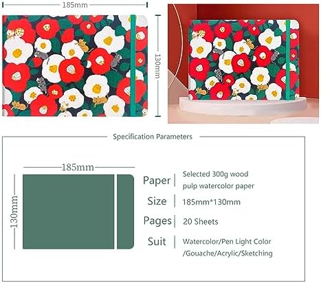 Handmade Watercolor Journal, 7.6x5.3'', 140lb/300gsm, Cold Press, 20 Sheets/40 Pages,Sketchbook,Travel Notebook, Suit for Watercolor/Pen Light Color/Gouache/Acrylic/Sketching
