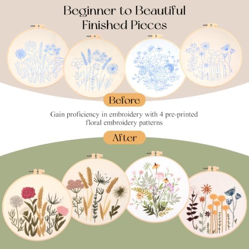 Dadanism Embroidery Kit for Beginners, 4 Pack Starter Embroidery Kits