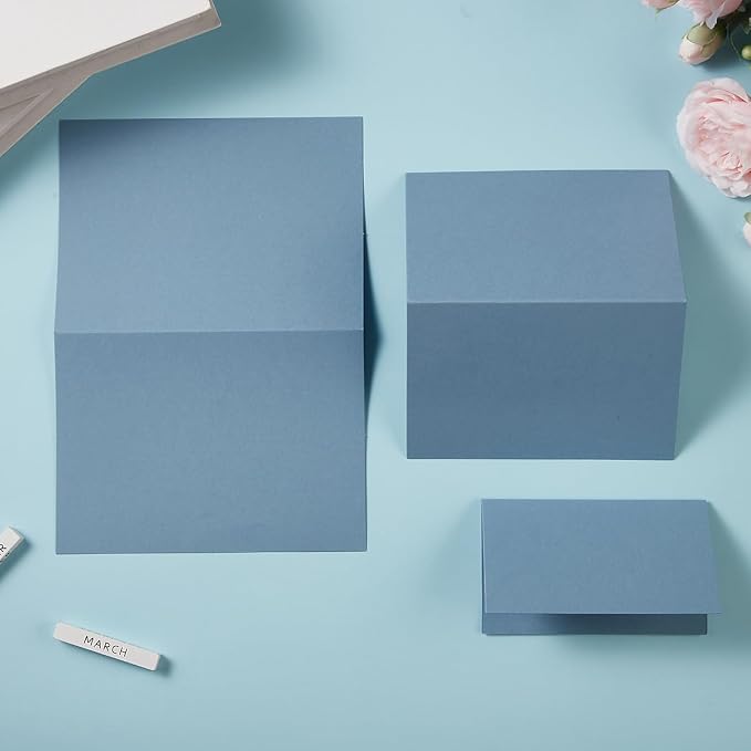 50 Pack Blank Folded Cardstock Business Cards, Dusty Blue, 3x5
