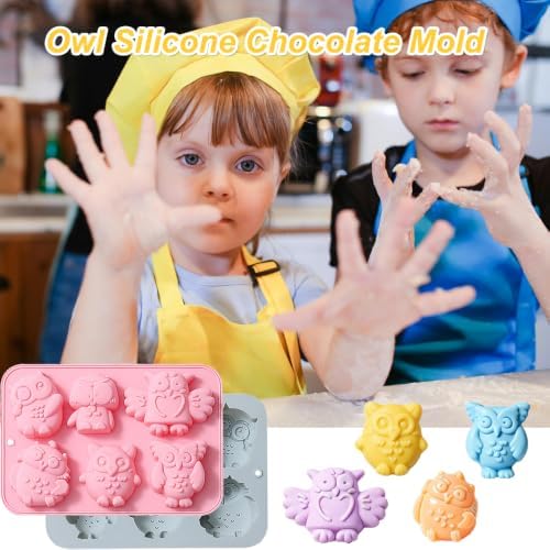2 Pack Chocolate Molds Different Owl Shapes Silicone Molds for Cake Gummy Jello Ice Cube Crayon, Cake Decoration Soap Molds Silicone Baking Mold Making Kit, Lovely & Fun for Boys and Girls